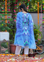 Load image into Gallery viewer, Women's Blue Ikkat Print Cotton Kurta Set - CuddlesClothing