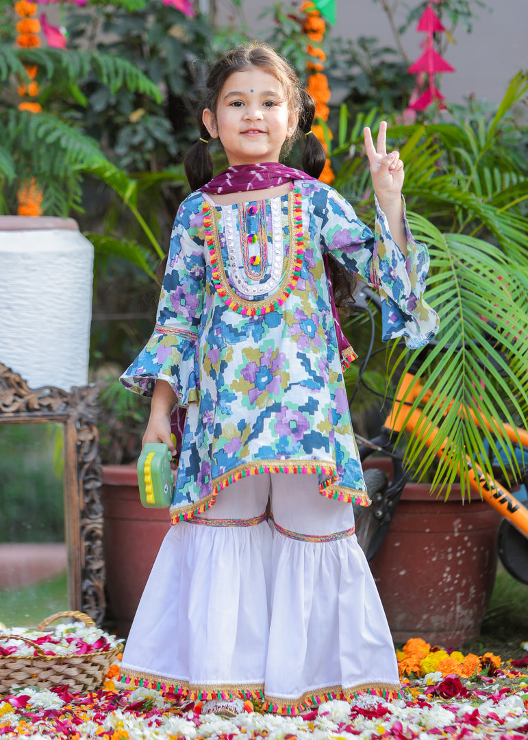 Festive Joy Girls' Multi-Color Printed Sharara Set - CuddlesClothing