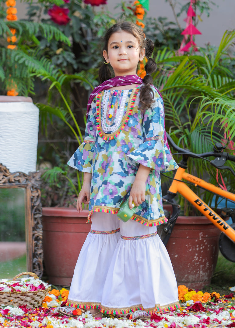 Festive Joy Girls' Multi-Color Printed Sharara Set - CuddlesClothing