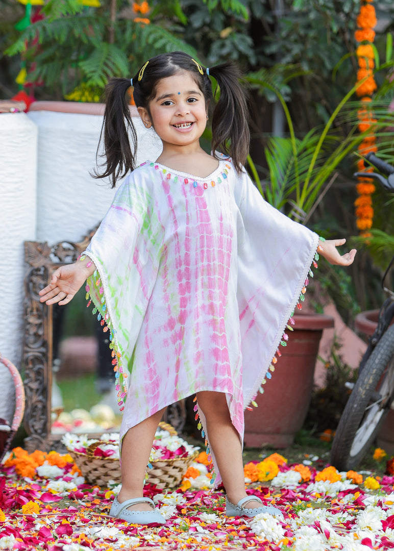 Multi-Color Printed Kaftan with White Trim - CuddlesClothing