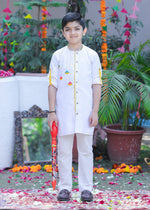 Load image into Gallery viewer, Boys White Embroidered Holi Kurta Pajama Set - CuddlesClothing