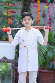 Boys White Embroidered Holi Kurta Pajama Set - CuddlesClothing