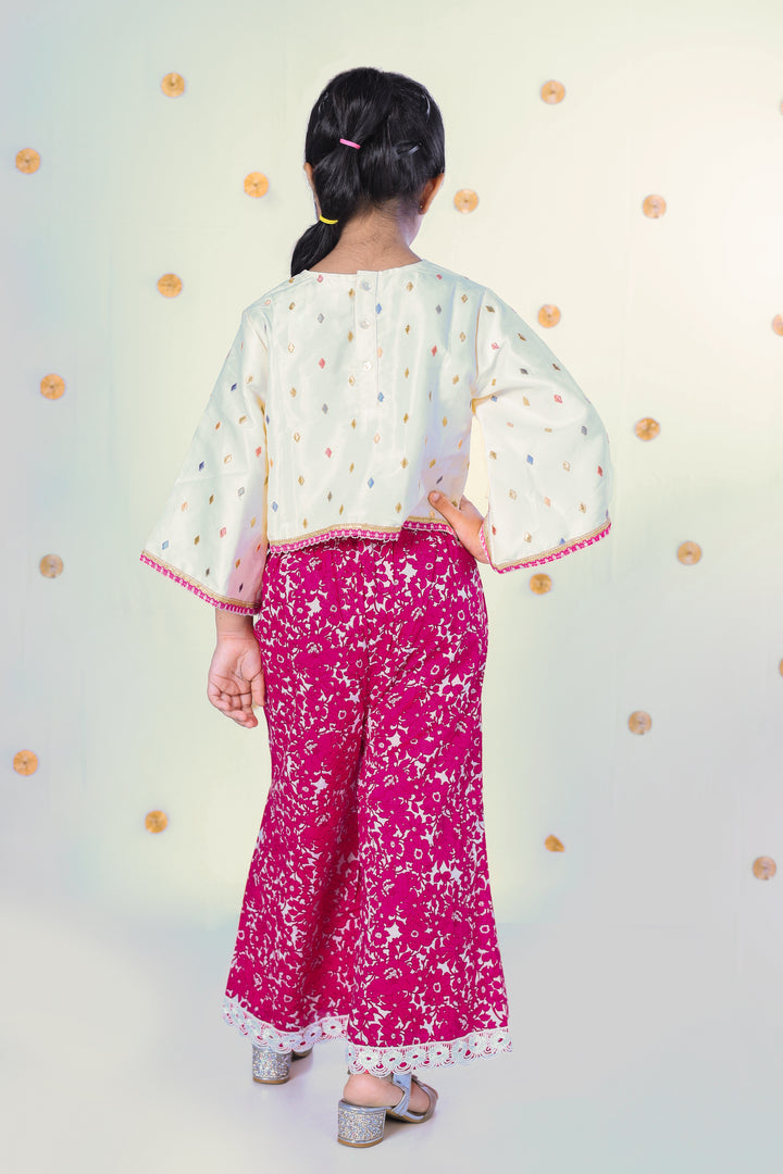 Kids' Off White & Pink Floral Co-ord Set - CuddlesClothing