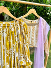 Yellow Peacock and Floral Print Lehanga for Girls
