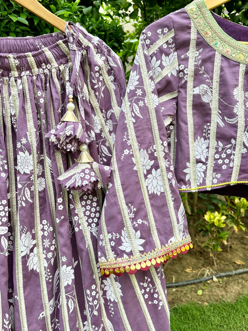 Girls Purple Floral Lehenga Choli Set - CuddlesClothing