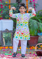 Load image into Gallery viewer, Boys' Rainbow Daisy Print Kurta Pajama Set - CuddlesClothing