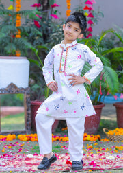 Kids' White Star Print Kurta Pajama - CuddlesClothing