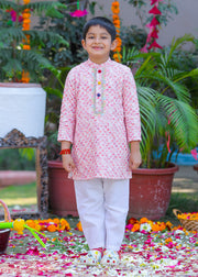 Boys Peach Chikankari Floral Kurta - CuddlesClothing