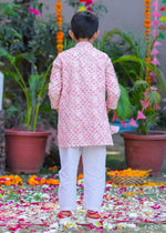 Load image into Gallery viewer, Boys Peach Chikankari Floral Kurta - CuddlesClothing