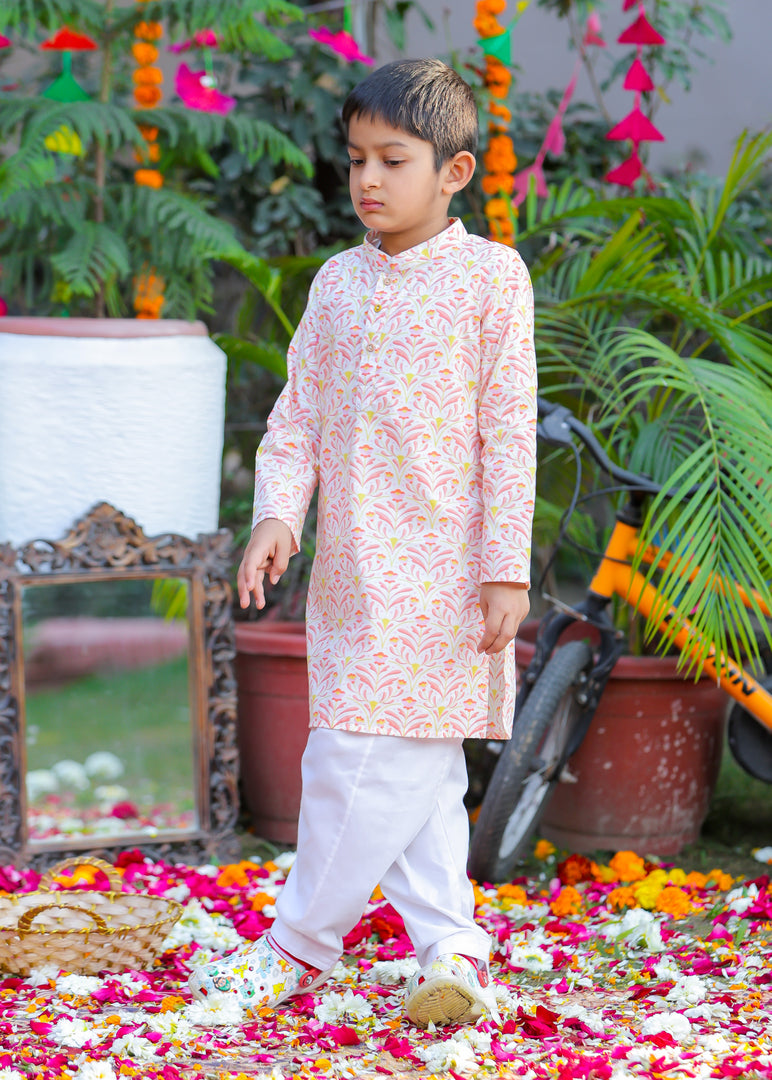 Mughal Motif Cotton Kurta Pajama Set - CuddlesClothing