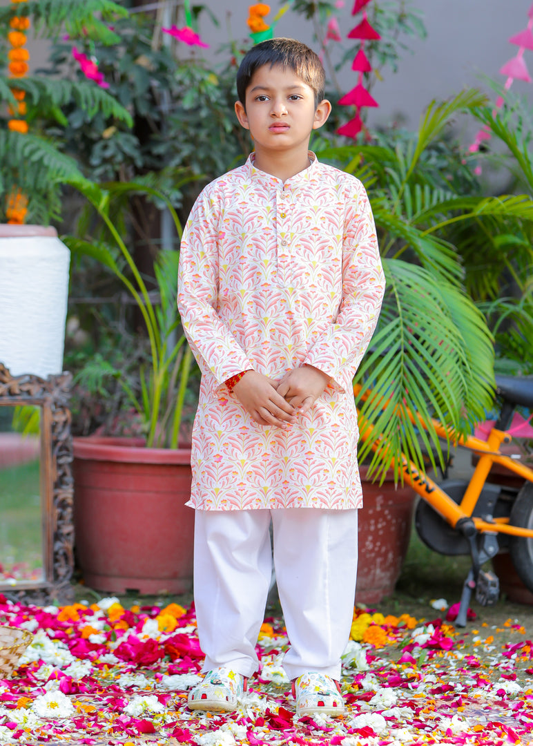 Mughal Motif Cotton Kurta Pajama Set - CuddlesClothing