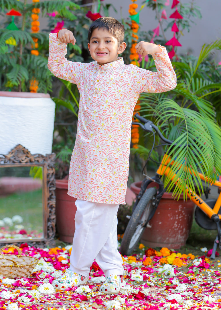 Mughal Motif Cotton Kurta Pajama Set - CuddlesClothing