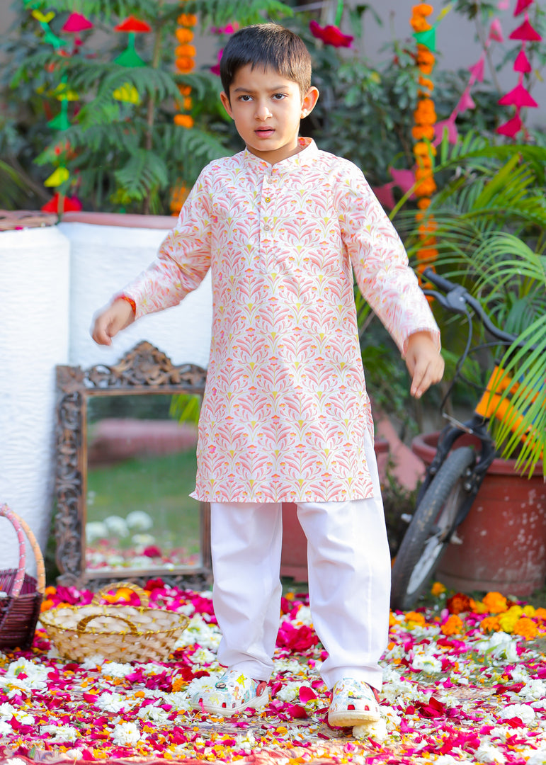 Mughal Motif Cotton Kurta Pajama Set - CuddlesClothing