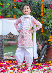 Girls Pink Chikankari Kurta & Salwar Set - CuddlesClothing