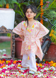 Meher Bagh Cotton Kaftan Set For Girls - CuddlesClothing