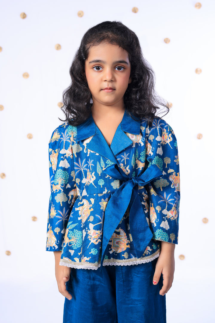 Girls Royal Blue Heritage Print Peplum Top and Palazzo Set - CuddlesClothing