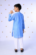 Load image into Gallery viewer, Boys Sky Blue Silk Kurta with Mirror Work and Gota Embroidery - CuddlesClothing