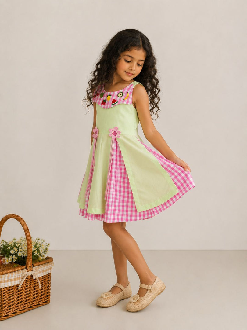 Fruit Embroidered Cotton Poplin Dress for Girls - CuddlesClothing