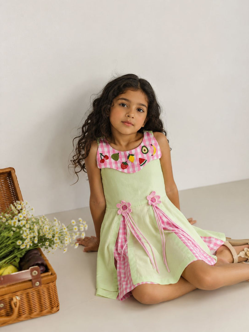 Fruit Embroidered Cotton Poplin Dress for Girls - CuddlesClothing