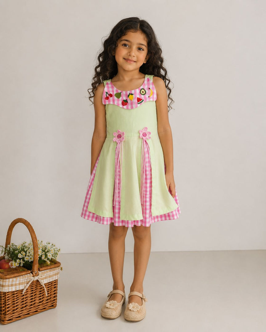 Fruit Embroidered Cotton Poplin Dress for Girls - CuddlesClothing