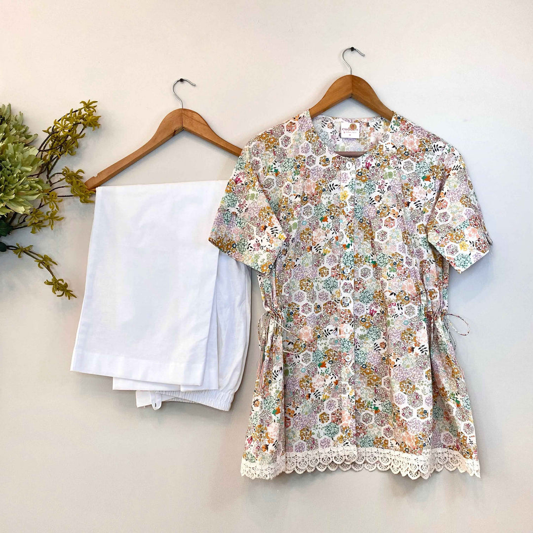 Floral Cotton Shirt Linen Trousers Set for Effortless Style - CuddlesClothing