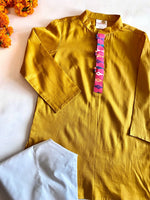 Load image into Gallery viewer, Sunshine Boys Mustard Cotton Satin Kurta Pajama Set - CuddlesClothing