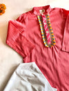 Pink Cotton Boy's Kurta Set with Lace Detailing