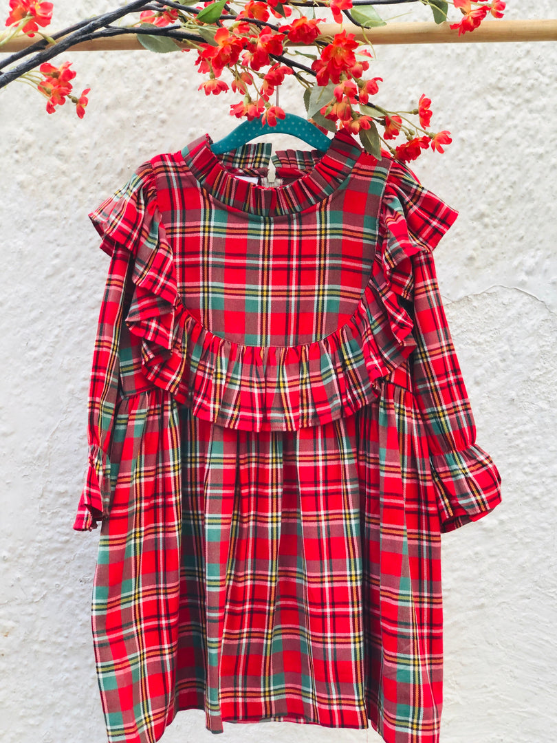 Red Flannel Check Dress For Girls - CuddlesClothing