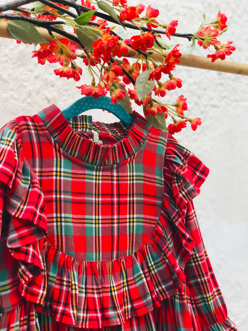 Red Flannel Check Dress For Girls - CuddlesClothing