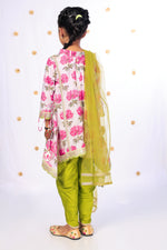 Load image into Gallery viewer, Girls' Floral Kurta &amp; Lime Dhoti Set - CuddlesClothing