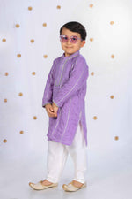 Load image into Gallery viewer, Lavender Phoolwari Kurta Set For Boys - CuddlesClothing