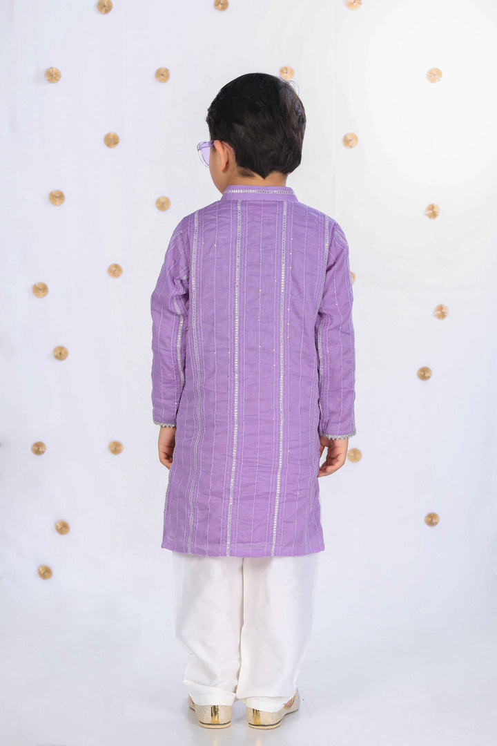 Lavender Phoolwari Kurta Set For Boys - CuddlesClothing