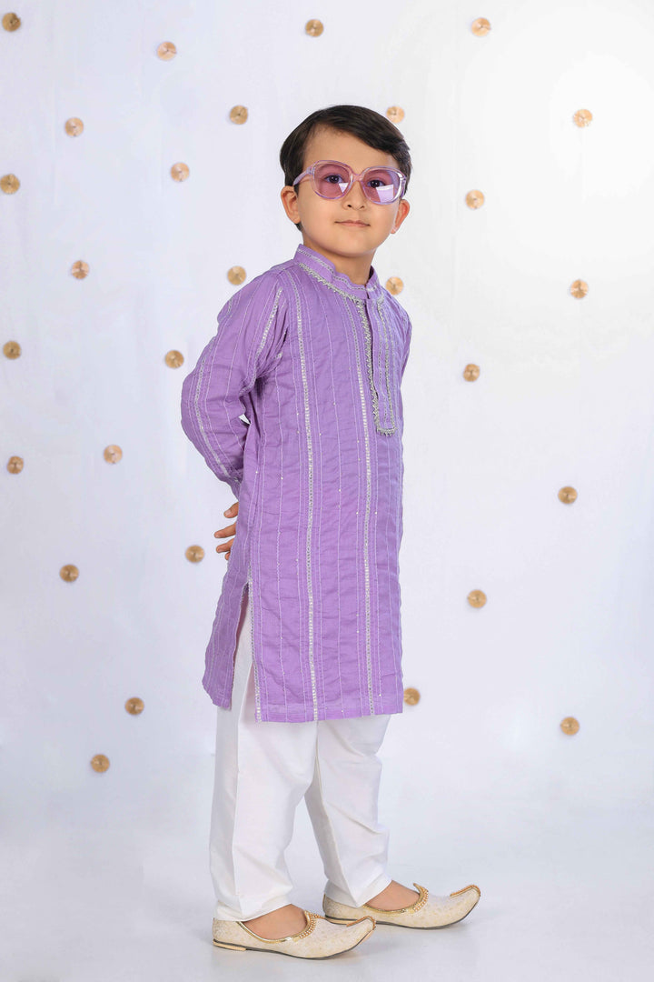Lavender Phoolwari Kurta Set For Boys - CuddlesClothing