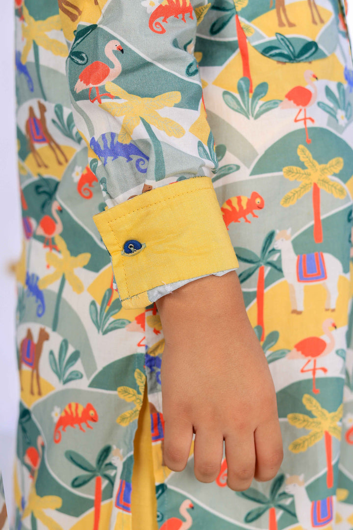 Boys' Safari Print Kurta with Yellow Salwar - CuddlesClothing