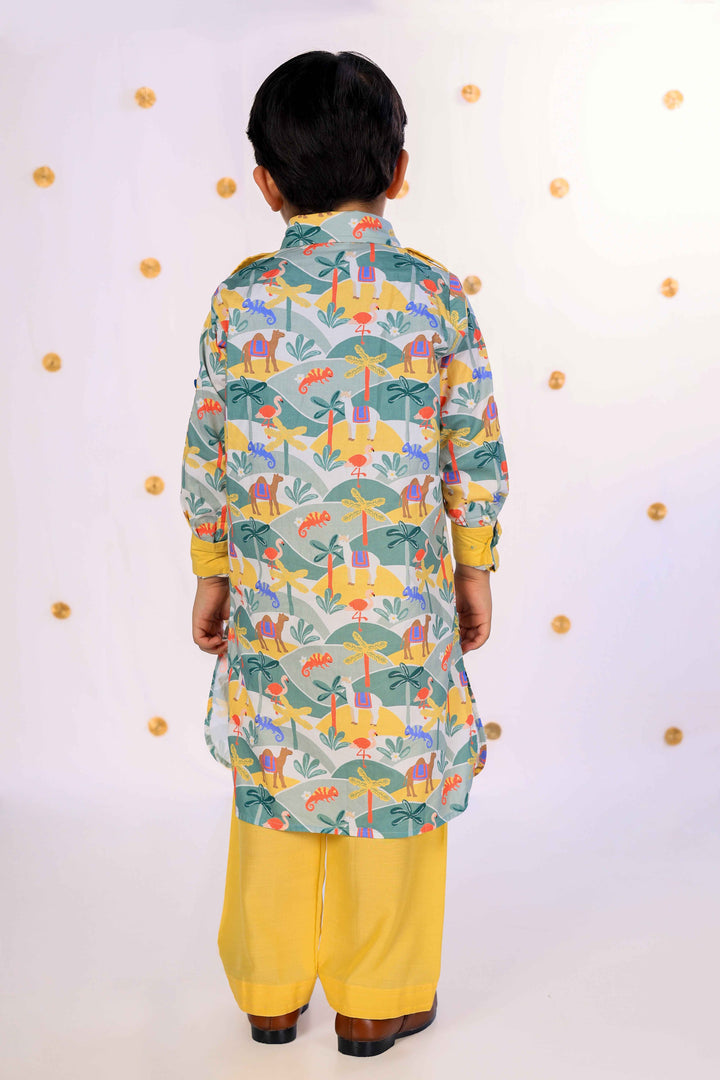 Boys' Safari Print Kurta with Yellow Salwar - CuddlesClothing