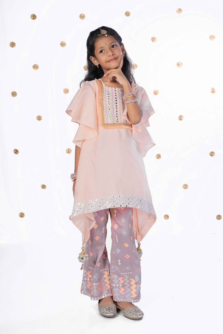 Peach Mirror Work Kurta for Girls - CuddlesClothing