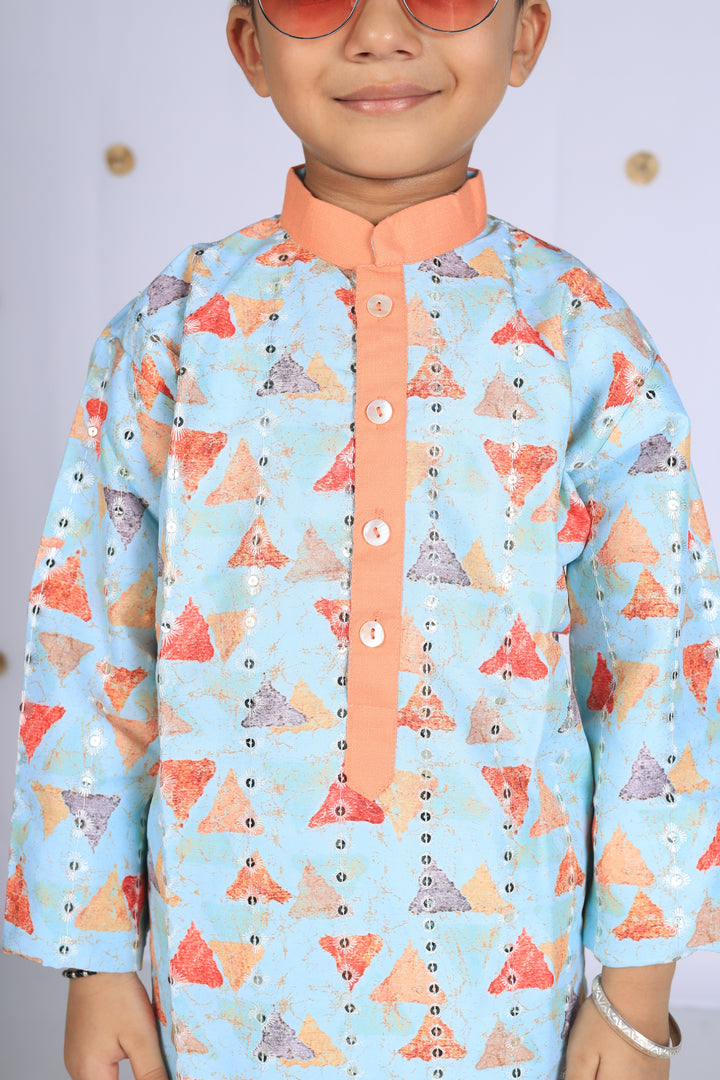 Trikona Leher Cotton SIlk Kurta Set For Boys - CuddlesClothing