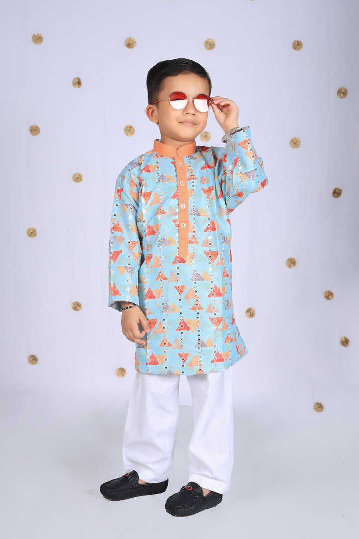 Trikona Leher Cotton SIlk Kurta Set For Boys - CuddlesClothing
