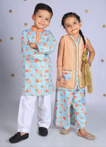 Load image into Gallery viewer, Trikona Leher Cotton SIlk Kurta Set For Boys - CuddlesClothing