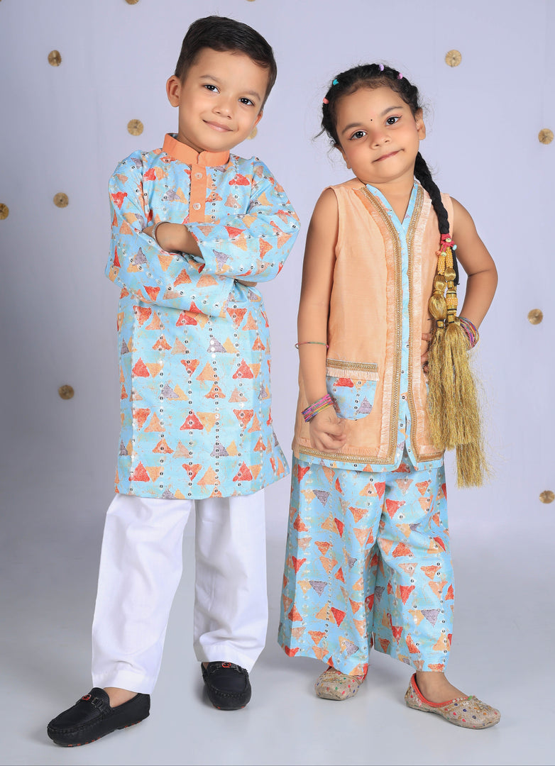 Trikona Leher Cotton SIlk Kurta Set For Boys - CuddlesClothing