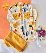 Load image into Gallery viewer, Yellow Multi-Color Paint Stroke Pathani Kurta Set For Boys - CuddlesClothing