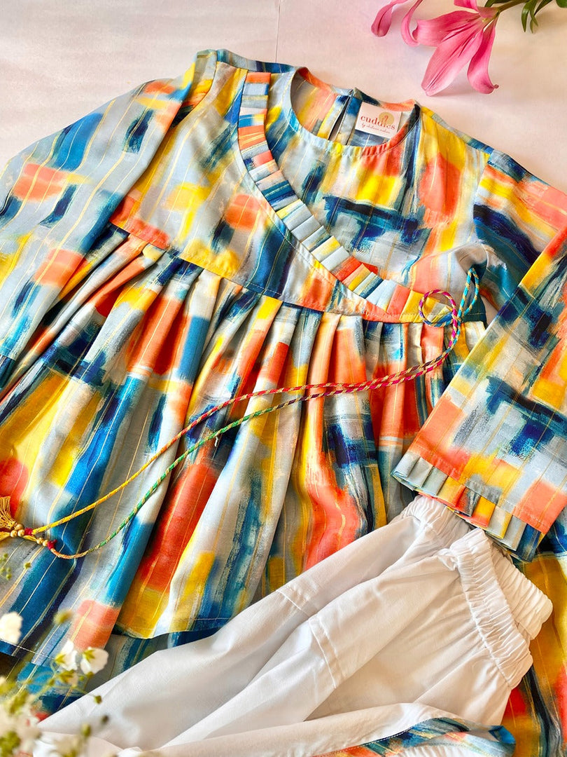 Girls Abstract Muslin Angrakha & Dhoti Set - CuddlesClothing