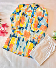 Boys Multi-Color Abstract Print Cotton Kurta Pajama Set - CuddlesClothing