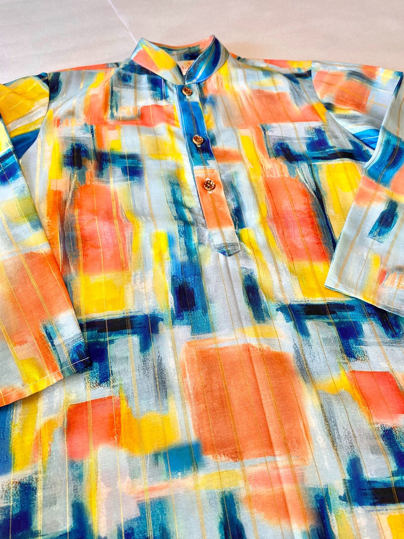 Boys Multi-Color Abstract Print Cotton Kurta Pajama Set - CuddlesClothing
