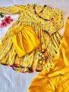 Ikkat Print Angrakha Kurta Set For Girls