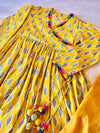 Ikkat Print Angrakha Kurta Set For Girls