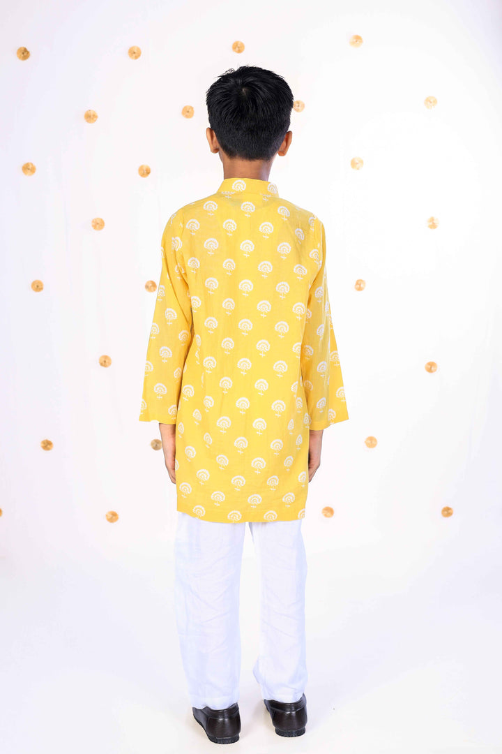 Boys Pastel Yellow Floral Kurta Set - CuddlesClothing