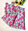 Blue Floral Print Co-ord Set For Girls