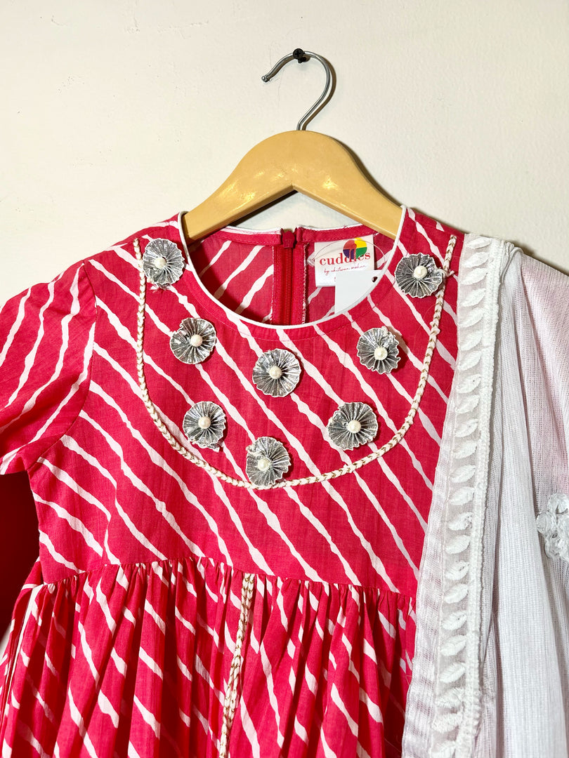 Girls Rani Pink Leheriya Sharara Set - CuddlesClothing