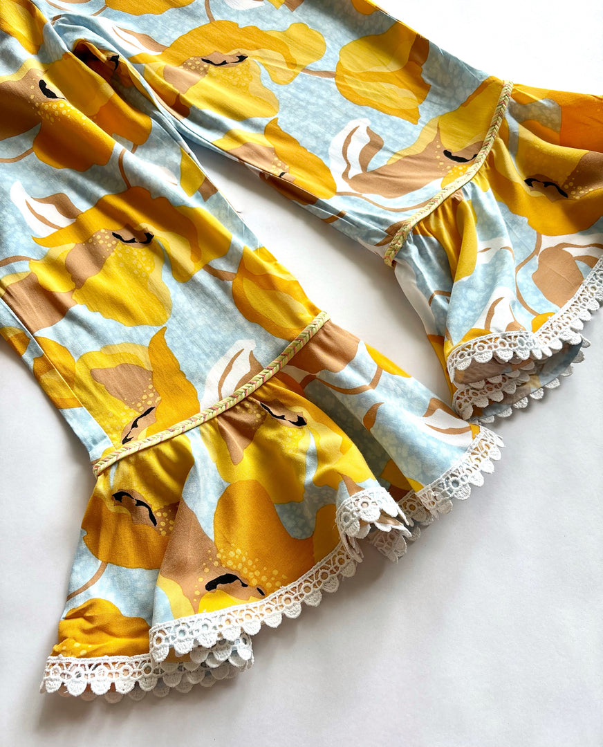 Yellow Floral Print Co-ord Set for Girls - CuddlesClothing